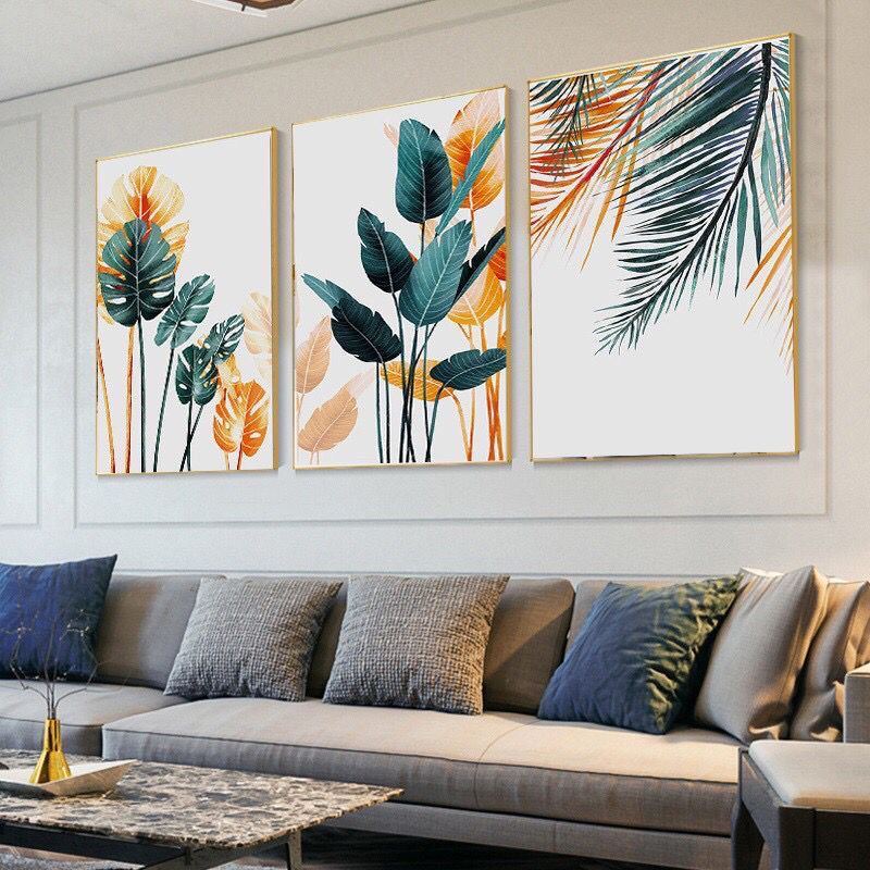tipos de quadros para sala de estar em apartamentos: folhas e minimalismo
